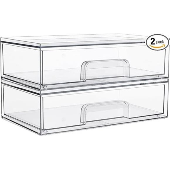 Vtopmart 12.1''W Clear Stackable Storage Drawers,2 Pack Acrylic Plastic - Picture 7 of 14